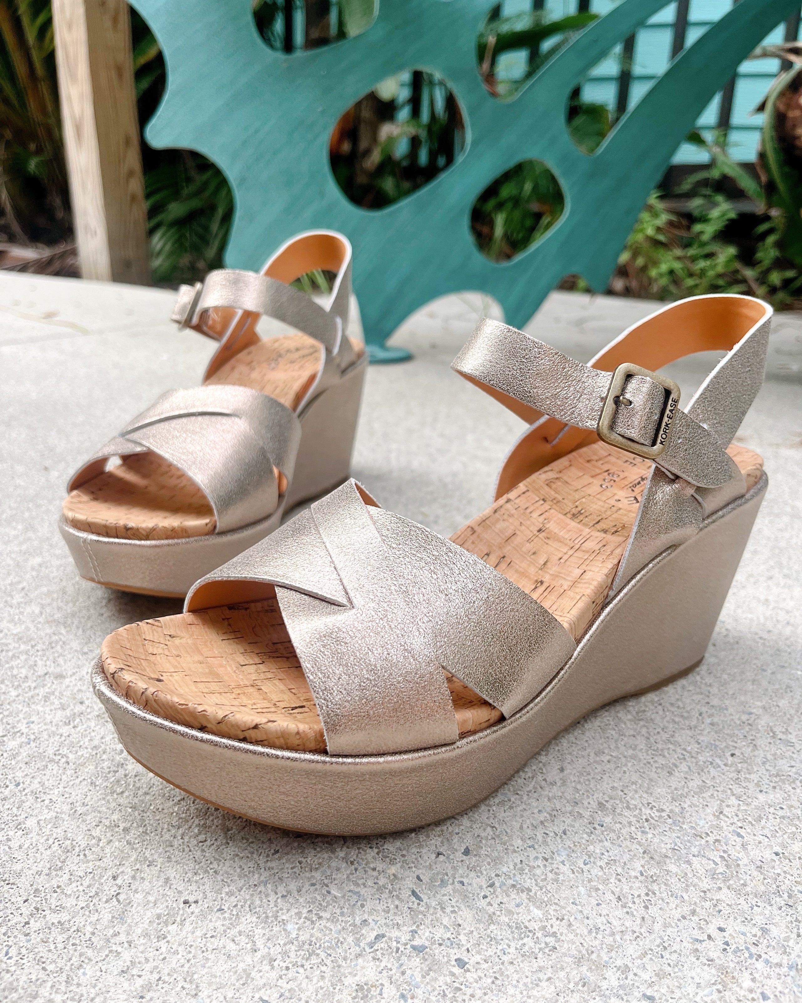 Kork-Ease 7 38 Leather Wedge Platform Sandals 2024 Gray